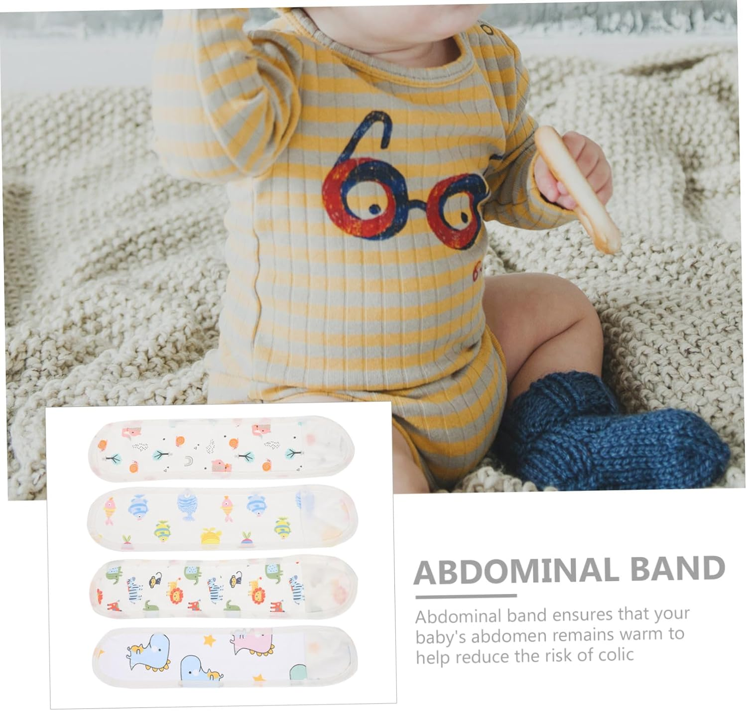4Pcs Newborn Infant Belly Band Baby Belly Protector for Gas and Colic, Elastic Soft Navel Strap Mixed Animal Patterns, Breathable Summer Abdomen Wrap for Baby Supplies image number 1