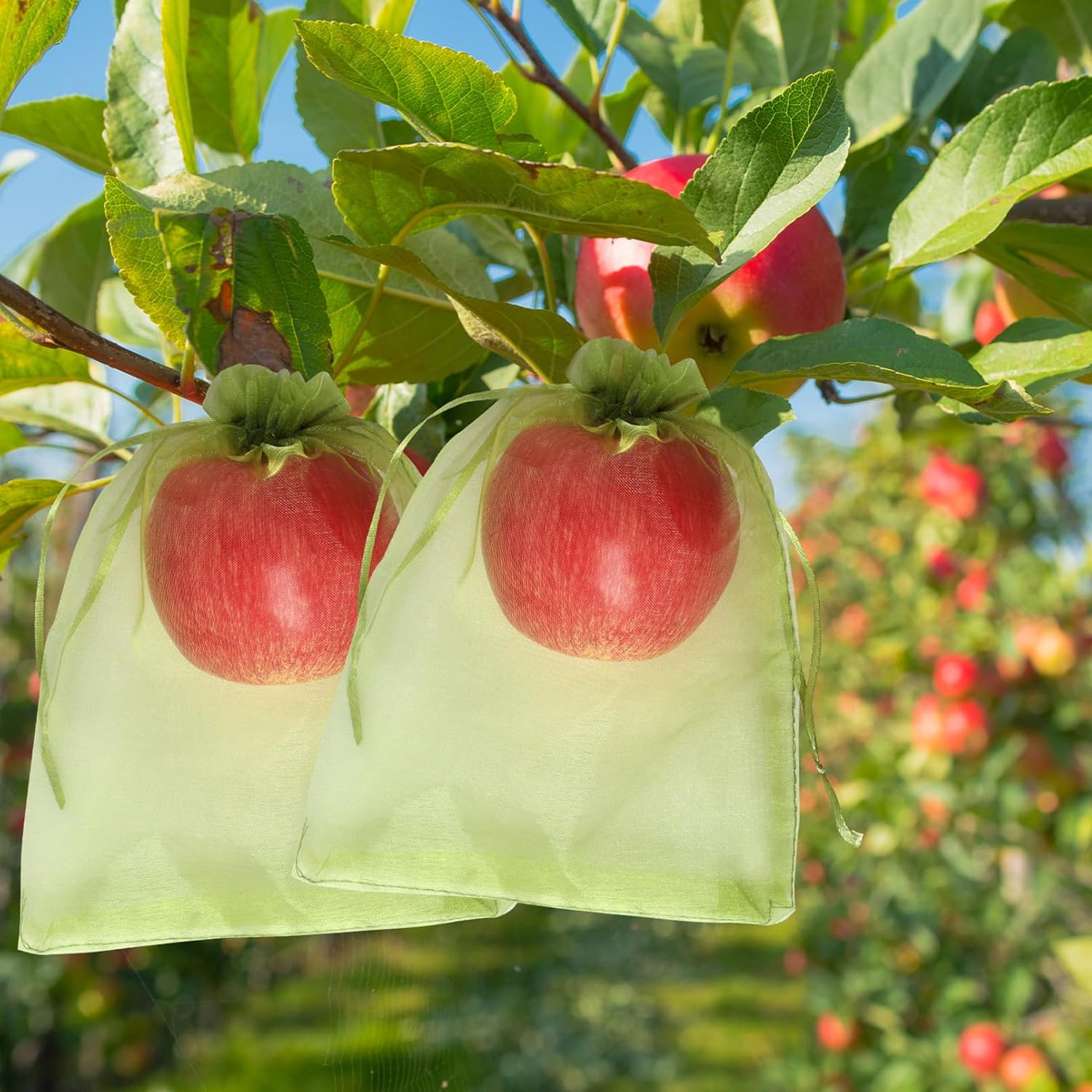 100 Pcs Fruit Protect Bags with Drawstring, Reusable Mesh Garden Netting Protection Bag for Gardening Vegetables Plant Fruit Flower Protection (17 * 23Cm) image number 1