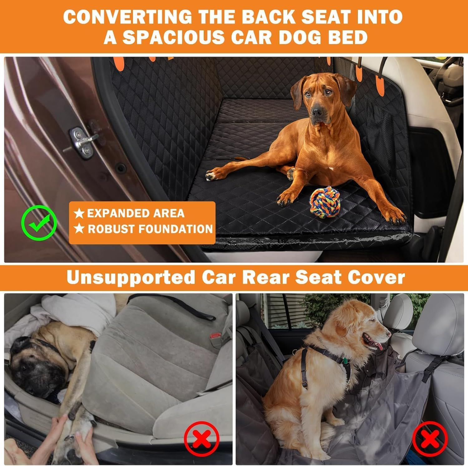 Hard Bottom Back Seat Extender for Dog Travel Accessories - Waterproof Dog Car Seat Cover for Back Seat, Non Inflatable Car Bed,Foldable Seat Covers for Dog Hard Bottom Hammock image number 5