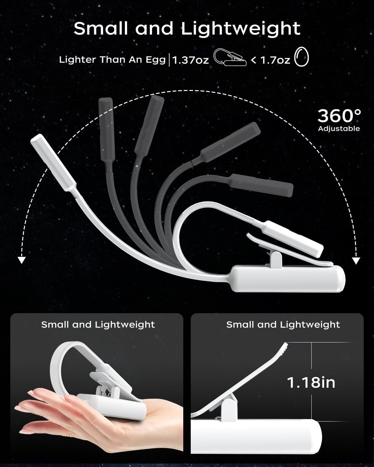 Book Light,Reading Lights for Books in Bed,Aaa Battery Clip-On Led Reading Light with 3 Colors & Stepless Dimming,Portable and Ultra-Lightweight with Long Runtime (White) image number 4