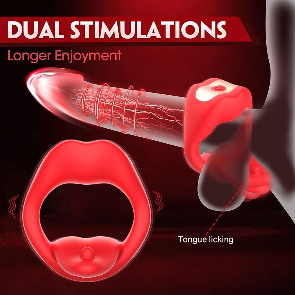 Ozfuns Cock Ring Vibrator with Tongue Stimulator Sex Toys, Penis Sleeve with 10 Vibration Modes & App Remote Control, IPX7 Waterproof Silicone Vibrating Penis Ring, Adult Toys for Men Couples