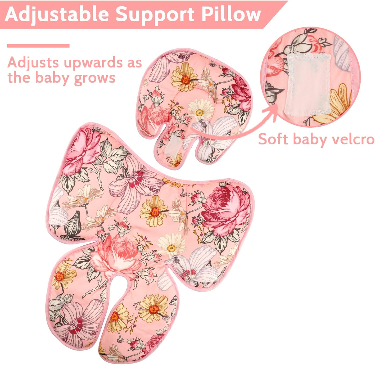 Pink Infant Car Seat Body Support Pillow,2-In-1 Reversible Carseat Insert,Soft Cushion for Swing, Bouncer,Flowers image number 6