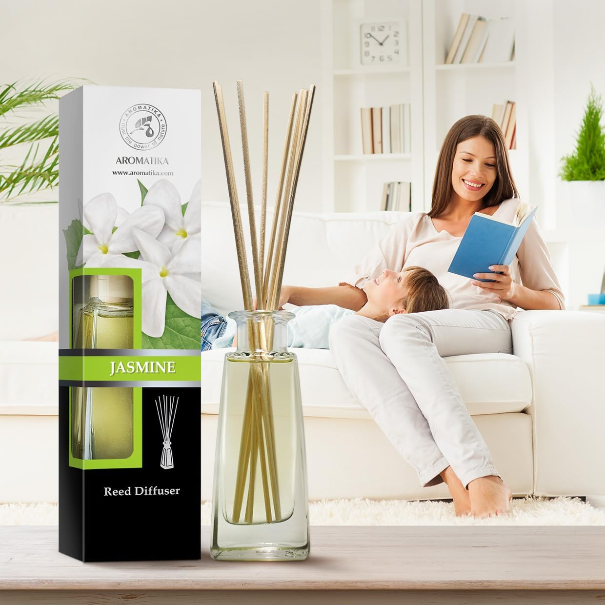 Reed Diffuser Jasmine 3.4Oz (100Ml) - Room Diffuser with Jasmine Essential Oil - Home Fragrance - Aromatherapy Air Freshener - Oil Diffuser - Scented Diffuser - Jasmine Aroma image number 4