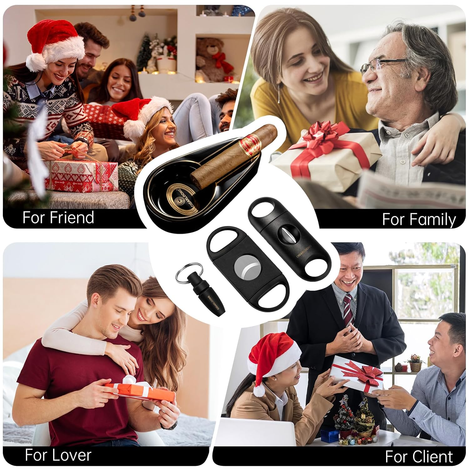 Cigar Ashtray with Cigar Cutter Set Portable, Include Ceramic Ashtray, Enlarge Sharp V-Cut Cutter Punch with Gift Box, Accessories Set for Men(Yellow) - Blue image number 2