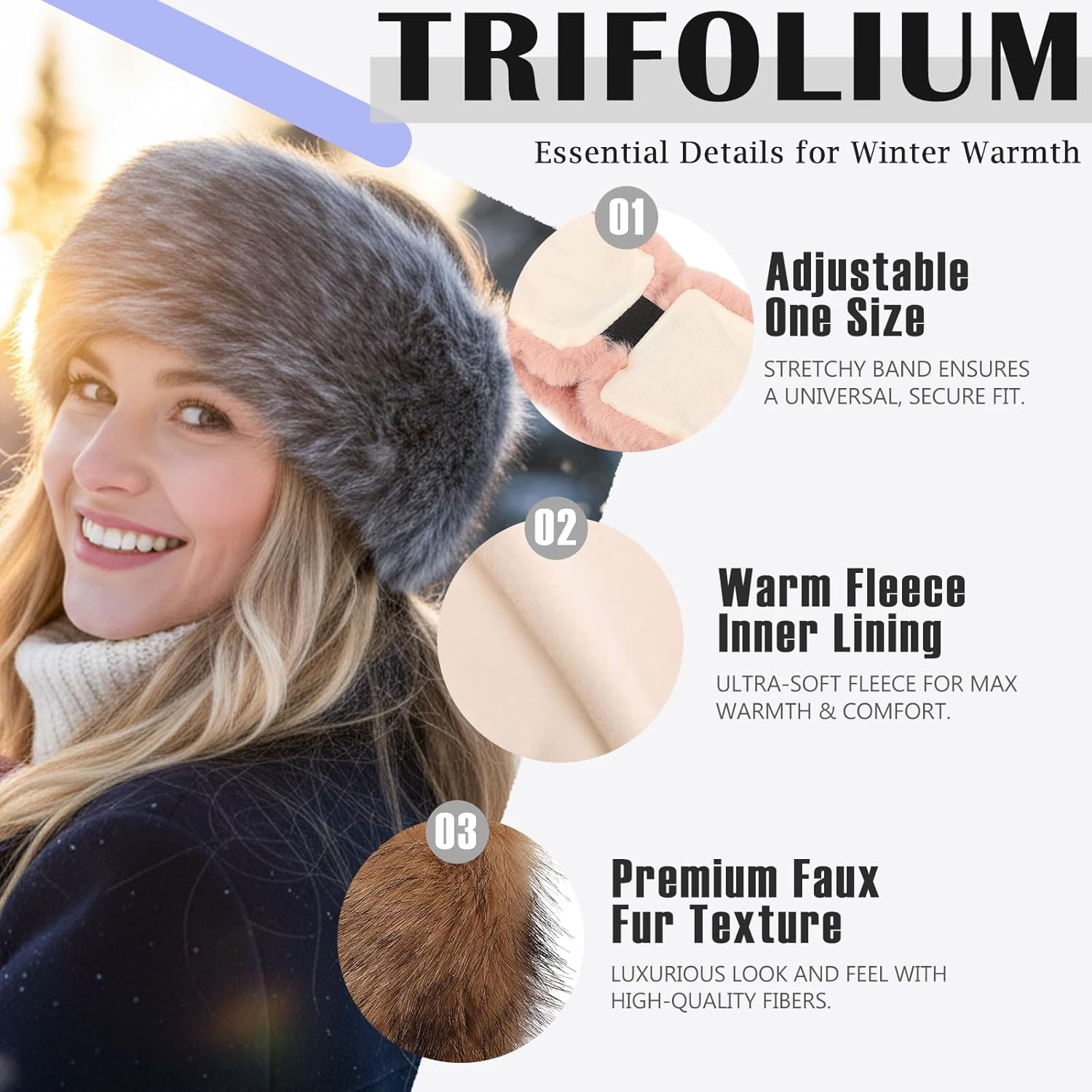 Trifolium Winter Faux Fur Headband for Women Fancy Ear Warmer with Stretch Fluffy Elastic Headband (One Size Maroon Rabbit Hdb6387-Rab-Wrd) image number 2