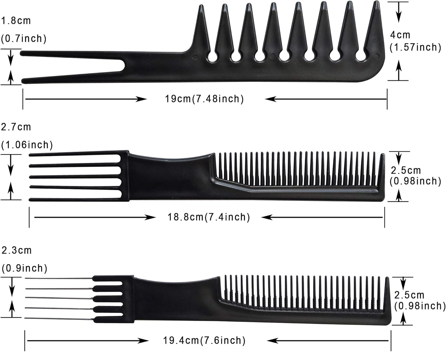 Set of 10 Hair Styling Combs Professional Hairdressing Comb Set Handle Comb Barbers Combs for Hair Stylists Salon (Black)