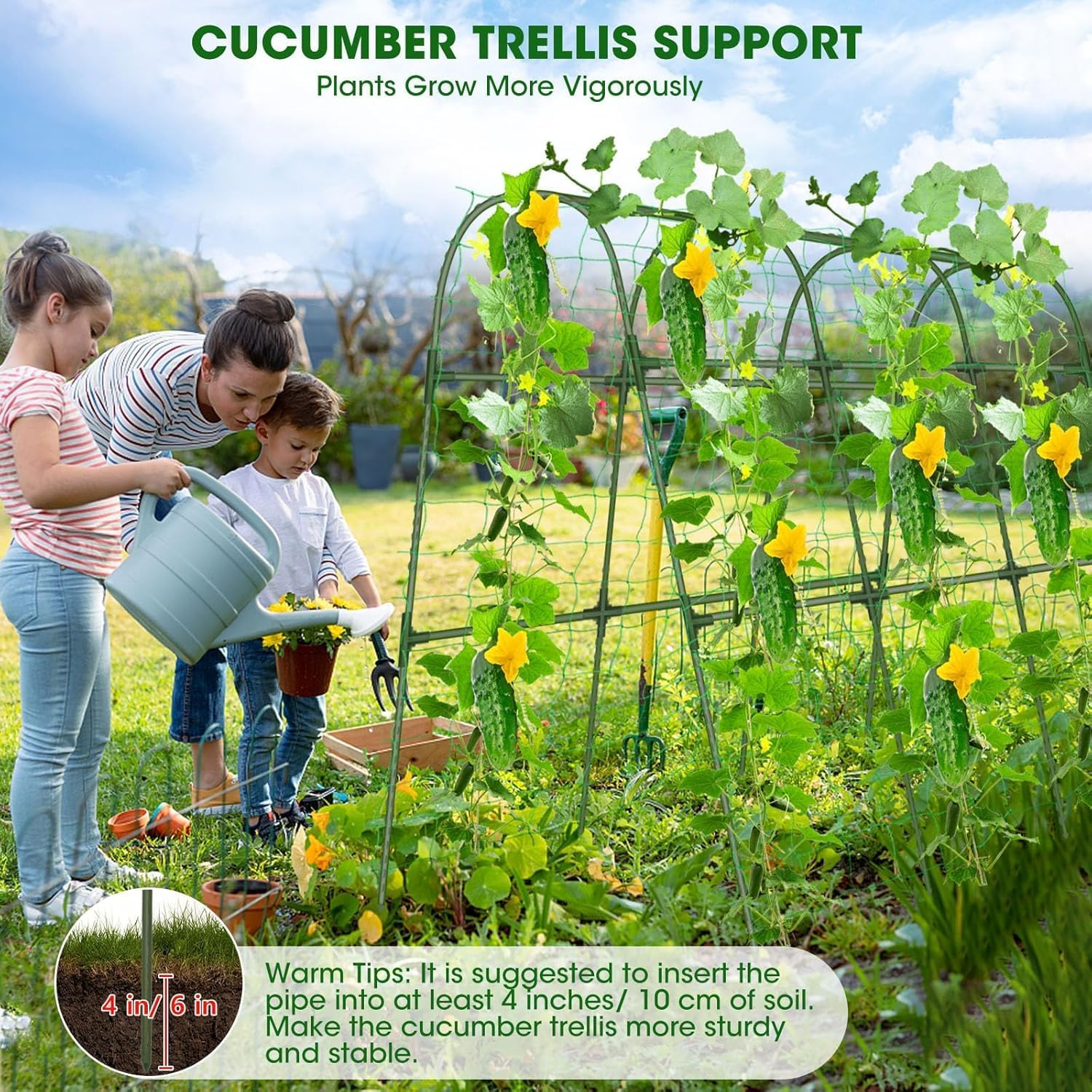 Cucumber Trellis for Raised Bed,U-Shape Garden Trellis for Climbing Plants Outdoor, Metal Arch Vegetables Trellis, Plant Support for Vine (Green, 120X120 X55Cm) image number 4