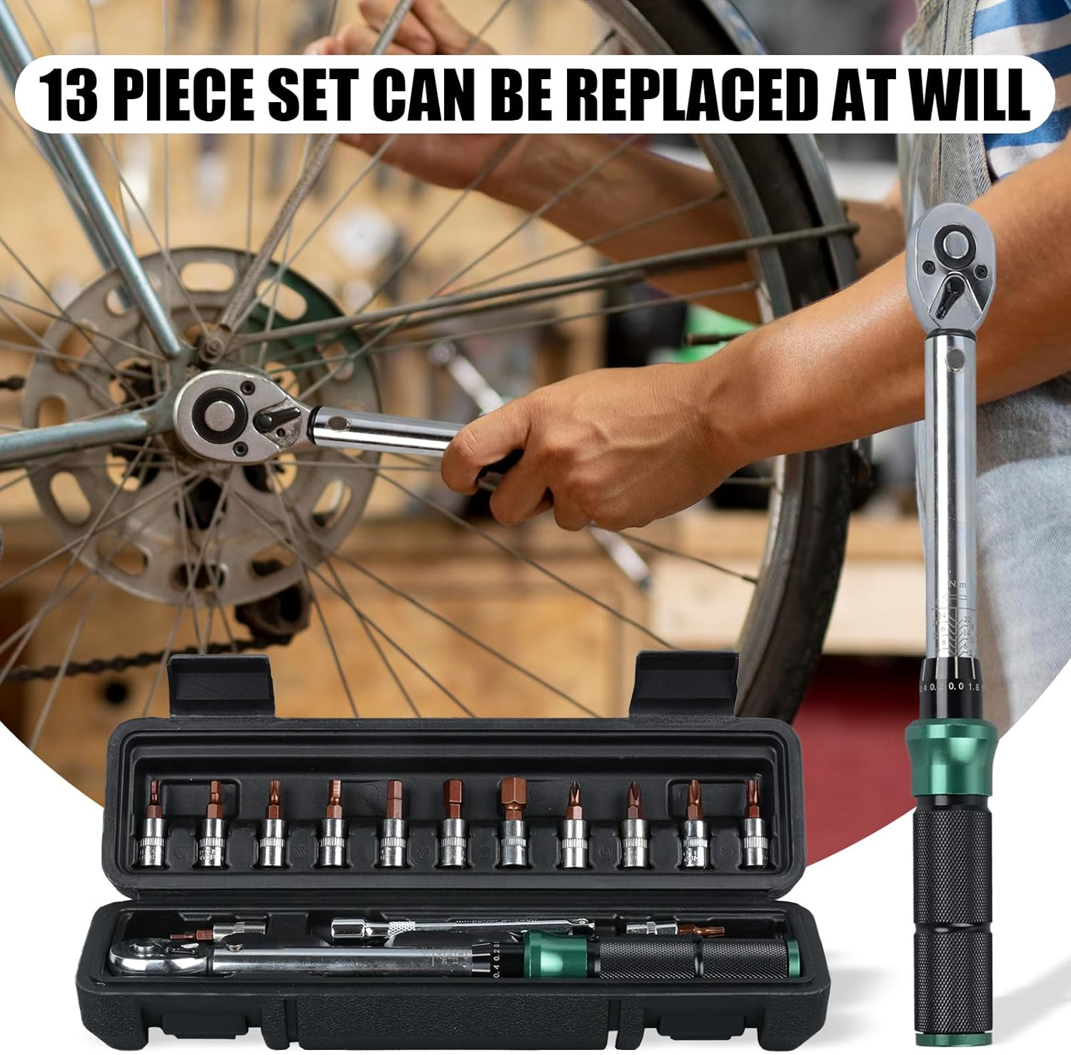 Bike Tool Kit Professional, 1/4 Inch Drive Click Torque Wrench Set, 2-24 Nm, 15 Pcs Bike Torque Wrench Set with Dual-Direction, Dual Range Scales Inch Pound Torque Wrench for Bicycle, Motorcycle image number 2