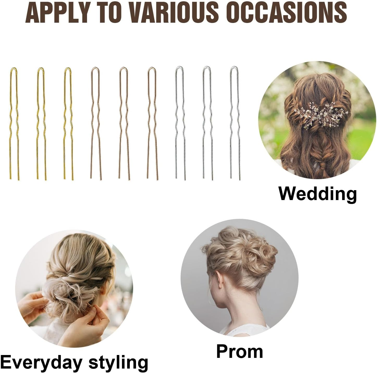 18 Piece Metal Hair Fork Clip Hair Side Combs U-Shaped Metal Hair Pins for Buns 4 Prong Hair Updo U-Shape Hair Sticks for Women Hair Styling Tool Accessories (Silver, Gold and Rose Gold) image number 3