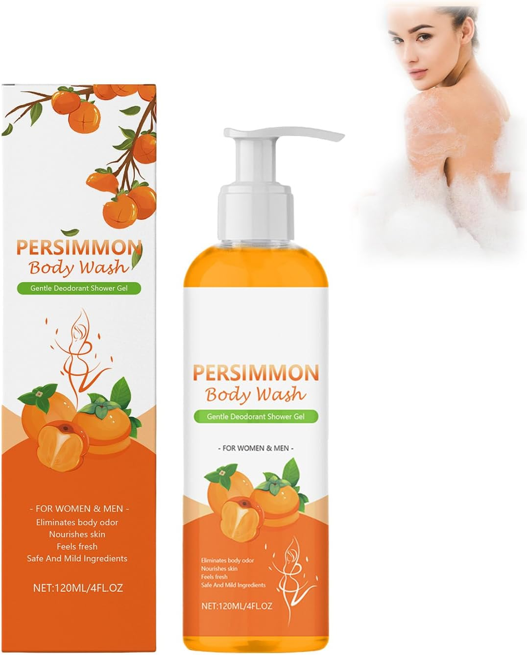 Persimmon Body Wash, Smell Eliminator Deodorant Shower Body Wash for Old People Smell, Moisturising Cleansing Body Deodorizing with Persimmon Extracts, Refreshining Skin (1Pcs)
