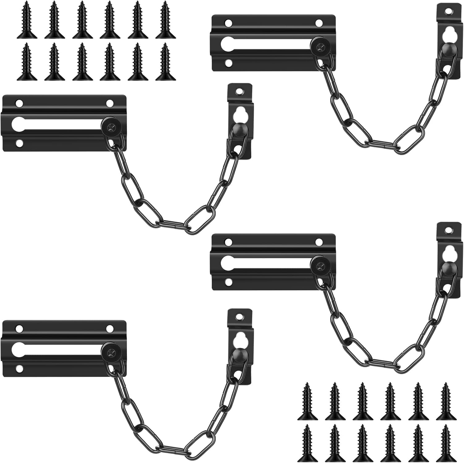 4 Pack Door Chain Lock, Security Safety Door Latch Locks with 24 Screws, Sturdy Stainless Steel Chain Lock Door Guard for inside Door Front Door Hotel Apartment Home image number 2