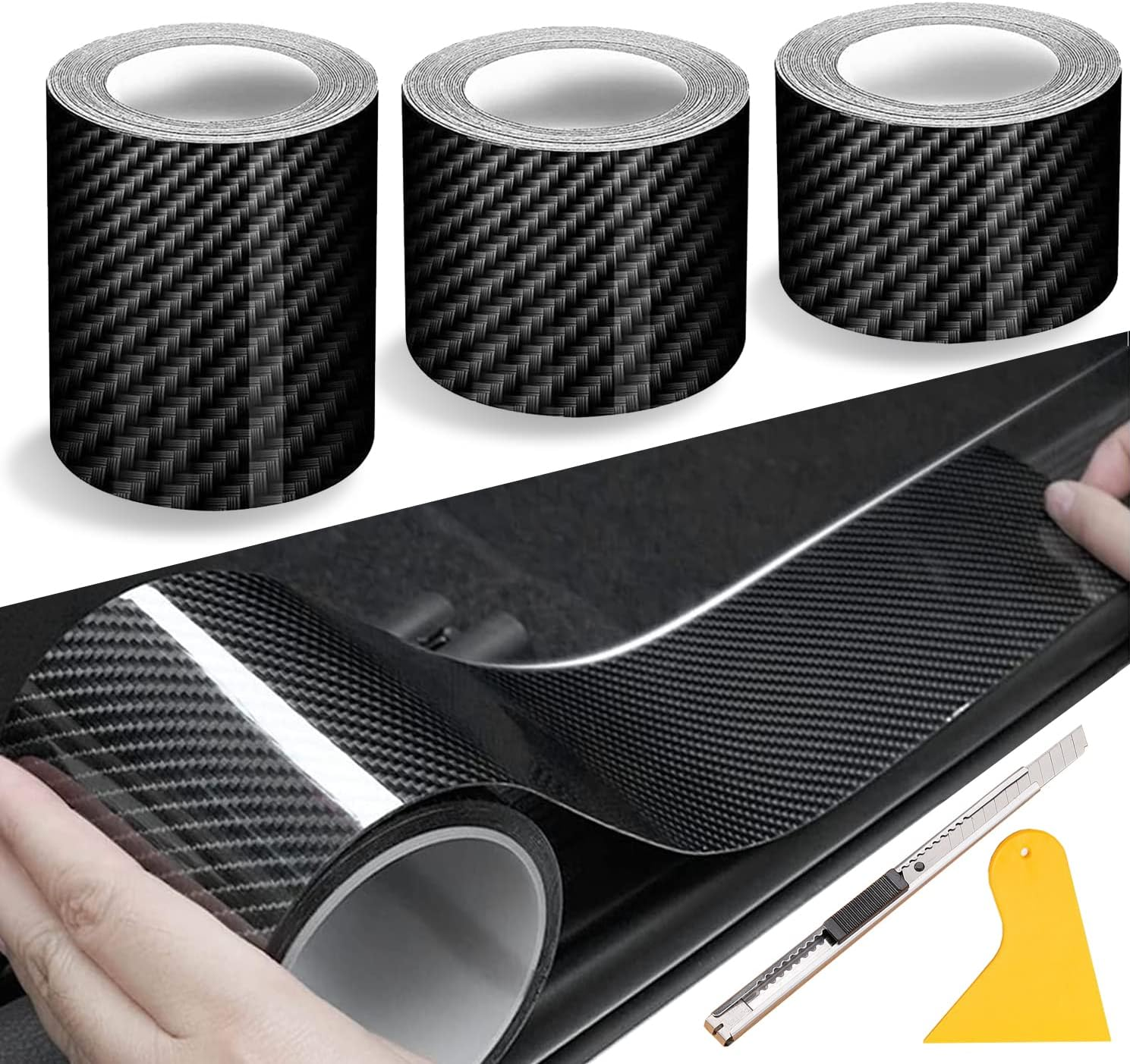 5D Carbon Fiber Sticker, Car Sill Protectors Strips Black Carbon Fiber Protective Film Car Door Edge Guard Anti-Scratch Sticker Protect Scratch Protection Device Suitable for Most Cars 3 Roll image number 2