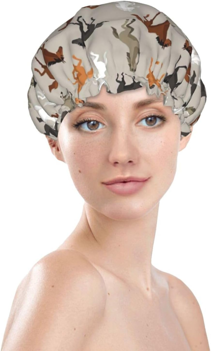WURTON Cute Horse Print Women Soft Lightweight Shower Cap Shower Capbathing Hat for Long Hair, Breathable - Cute Dog Paw image number 3