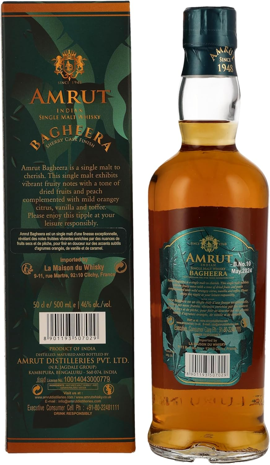 Amrut Bagheera Sherry Cask Finish Single Malt Indian Whisky 500Ml image number 3