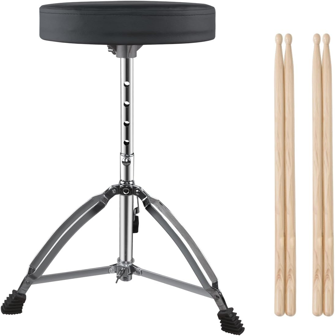Yazoni Drum Throne Heavy Duty - 40-58Cm Height Adjustable, Padded Seat Drummer Stool, Drum Seat with 2 Packs 5A Drumsticks Double Braced Anti-Slip Feet, 360&deg; Swivel Guitar Chairs for Kid and Beginner image number 4