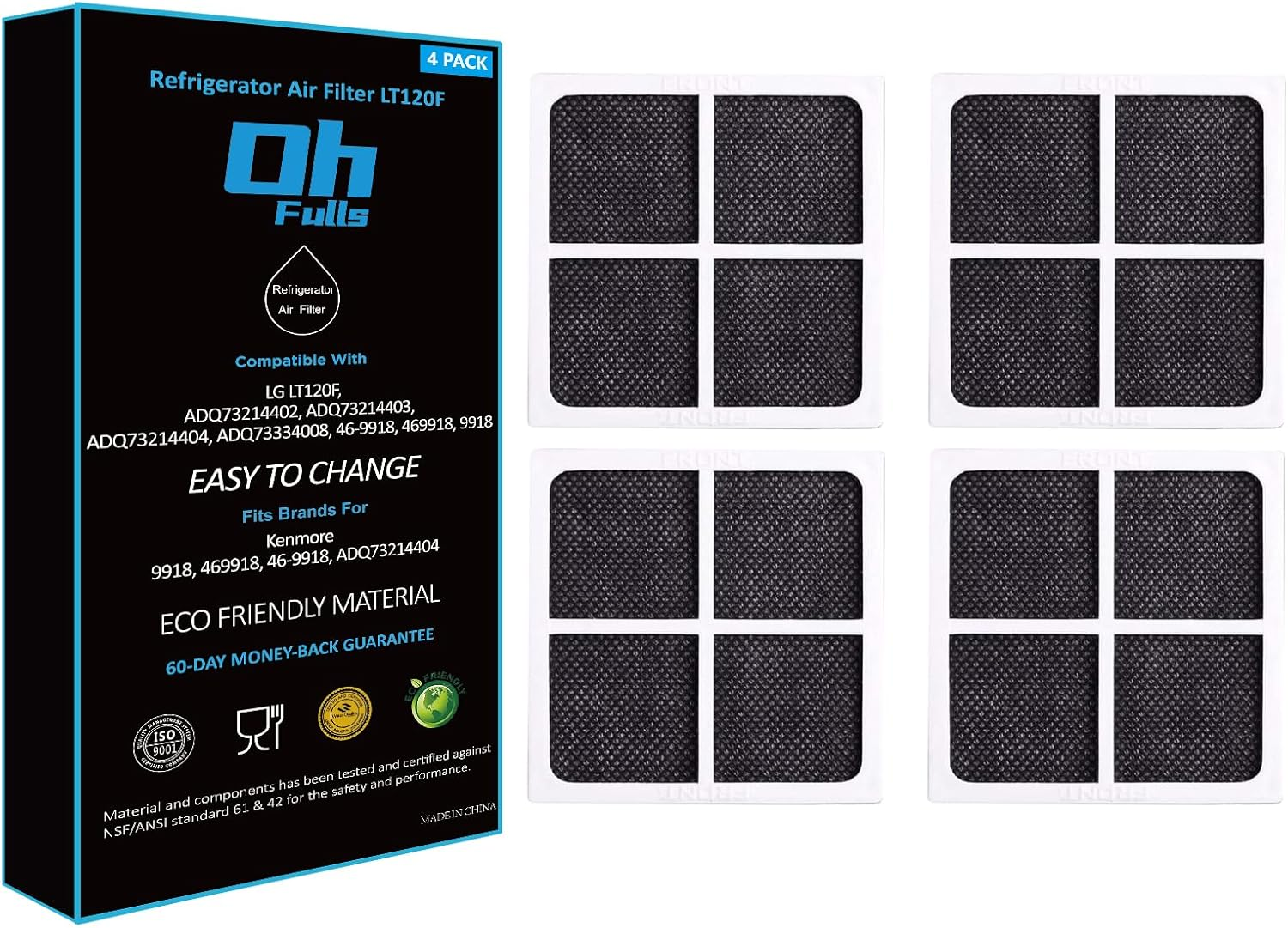 Refrigerator Fresh Air Filter Replacement for LG LT120F ADQ73214404 ADQ73334008 GS-D665BSL GS-D665PL GF-AD910SL GF-B590PL Pure N Fresh F/LM/LS Series Fridge Fresh Air Filter, 4-Pack Included image number 5