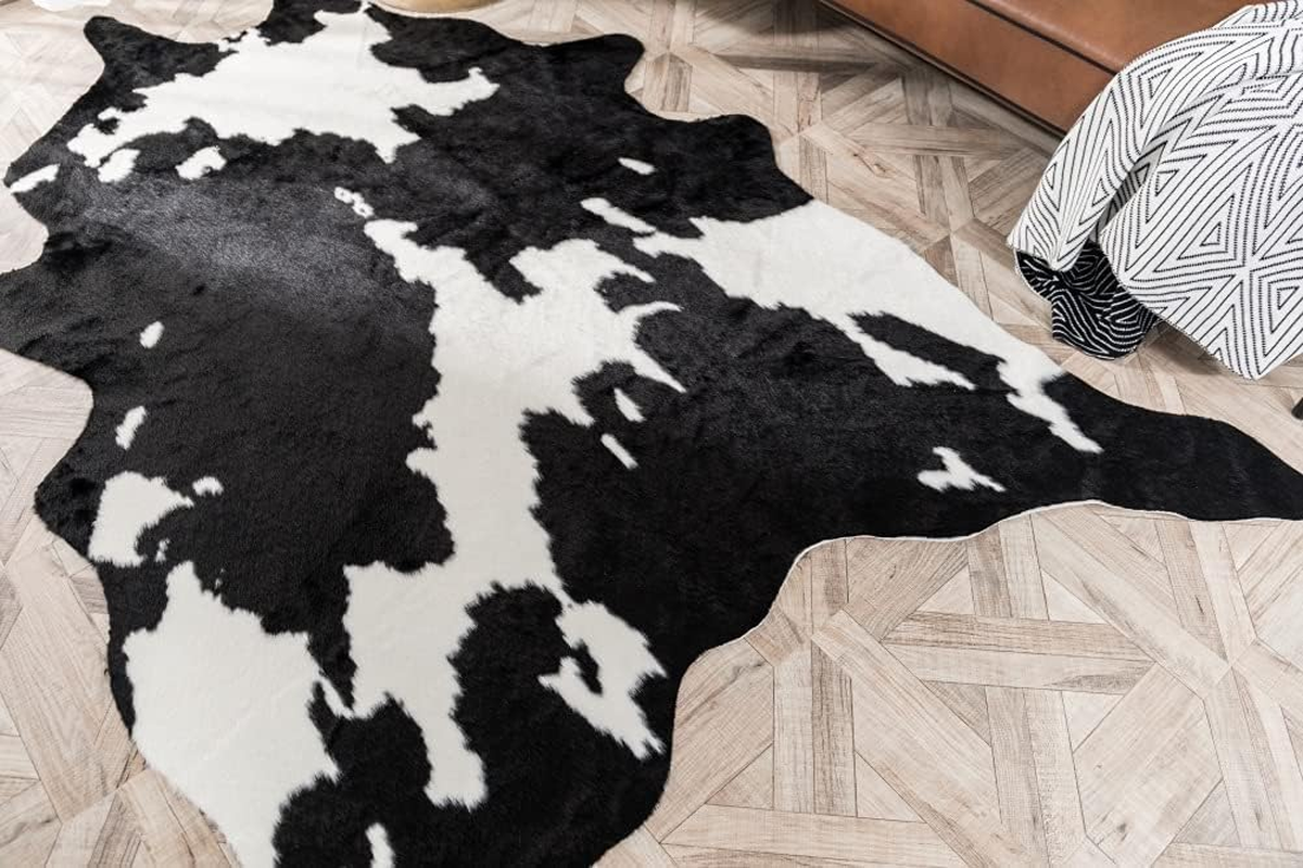 Larger Cow Print Rug Black and White Faux Hide Area Rug Faux Cowhide Rugs Animal Printed Area Rug Carpet for Home Black and White Cow 200 * 158CM image number 5