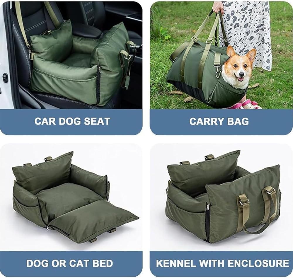 Dog Car Seat for Small Pets up to 27 KG, Portable Booster Seat Cushion Bed with Non-Slip Base, Detachable & Washable Carrier Sofa for Travel (Green) image number 6