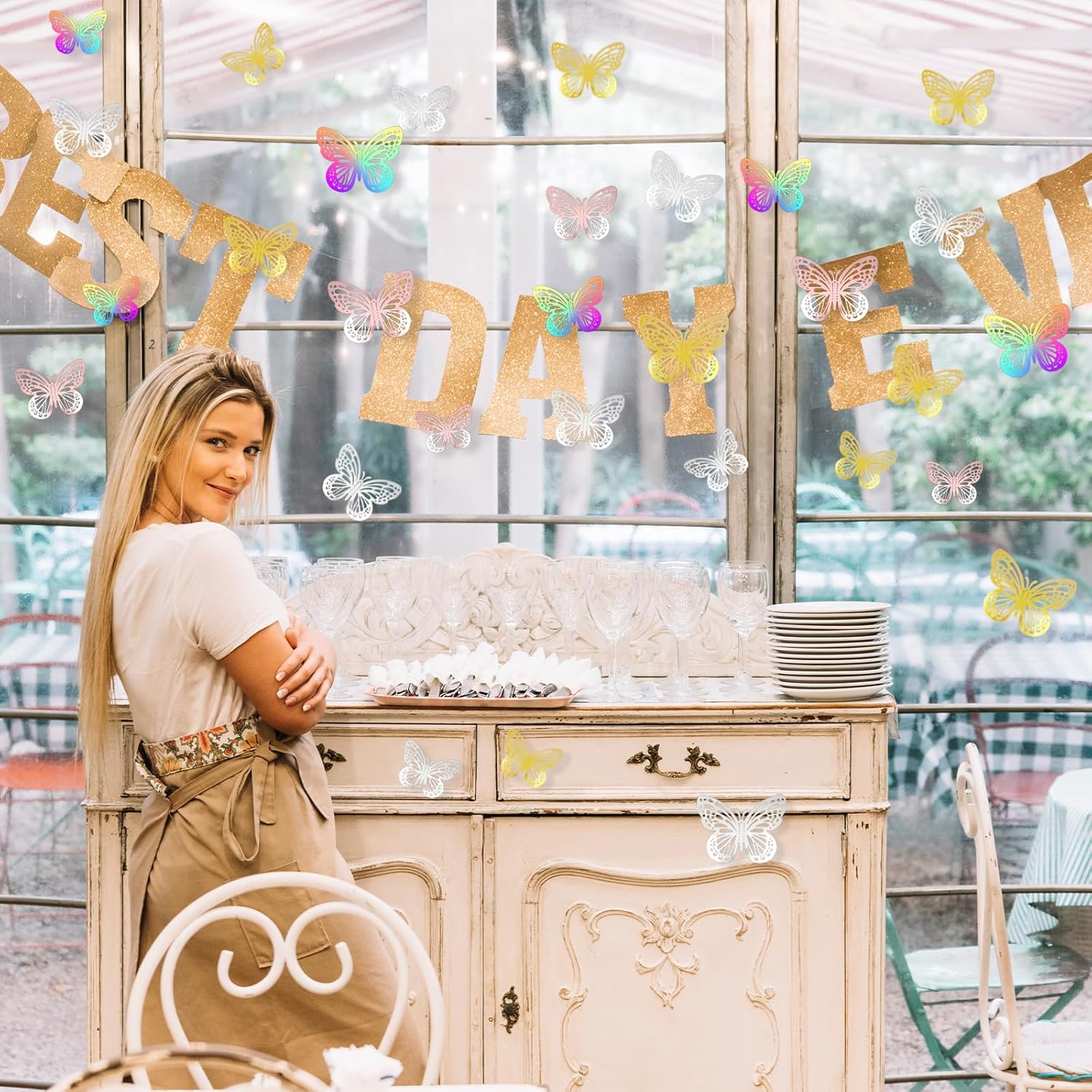 TEAONE 3D Butterfly Wall Decor Stickers, 48 PCS Cute Removable Decals for Party, Wedding, Birthday Decor (3 Size, 4 Colors) image number 5