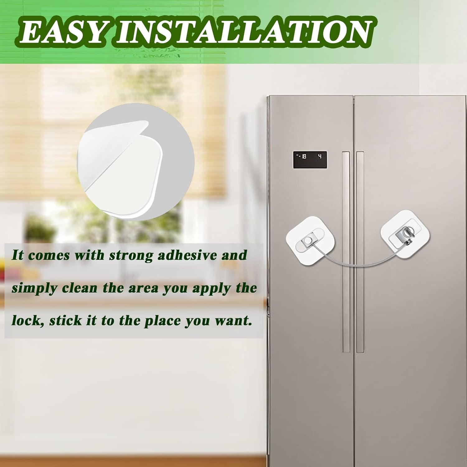 Refrigerator Lock with Key, Fridge Locks,Lock for Fridge Freezer, Cabinets and Drawers, Air Oven Air Fryer, Closets, Windows, 2 Pack Refrigerator Lock with 4 Keys (White) - White image number 6