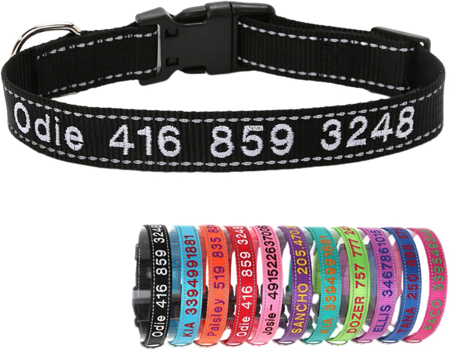 Yonsbox Orange Reflective Custom Personalised Dog Collar Embroidered with Name Phone Number Quick Release Buckle for Boy Girl Small Medium Large Dogs