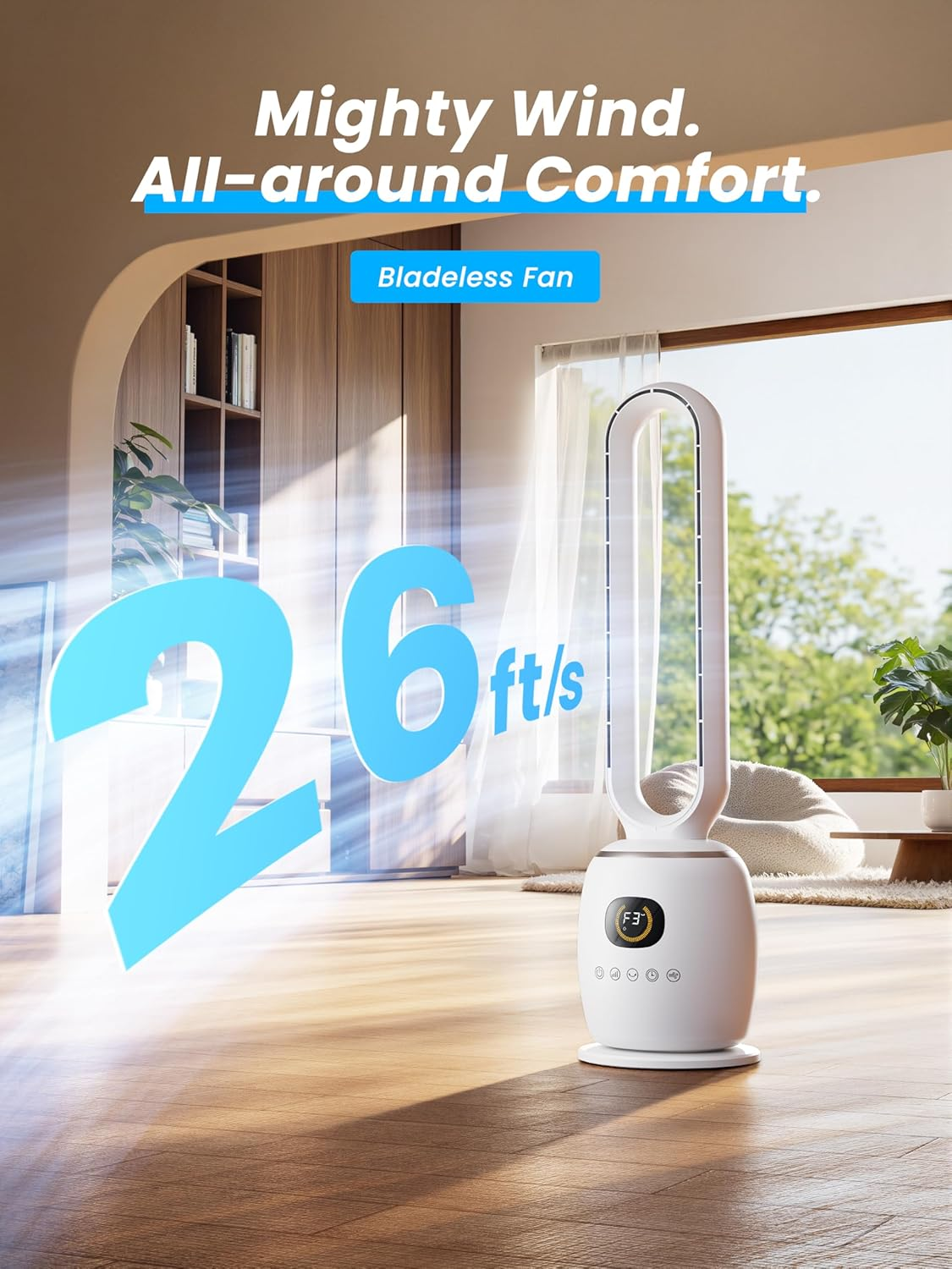 STORMHERO Tower Fan Bladeless - Quiet Tower Fans for Rooms with Remote, Oscillating Bladeless Fan 3 Modes, 3 Speeds, 12H Timer Pedestal Fans, Standing Floor Fan for Home, Bedroom, Baby Room, Office - White image number 2