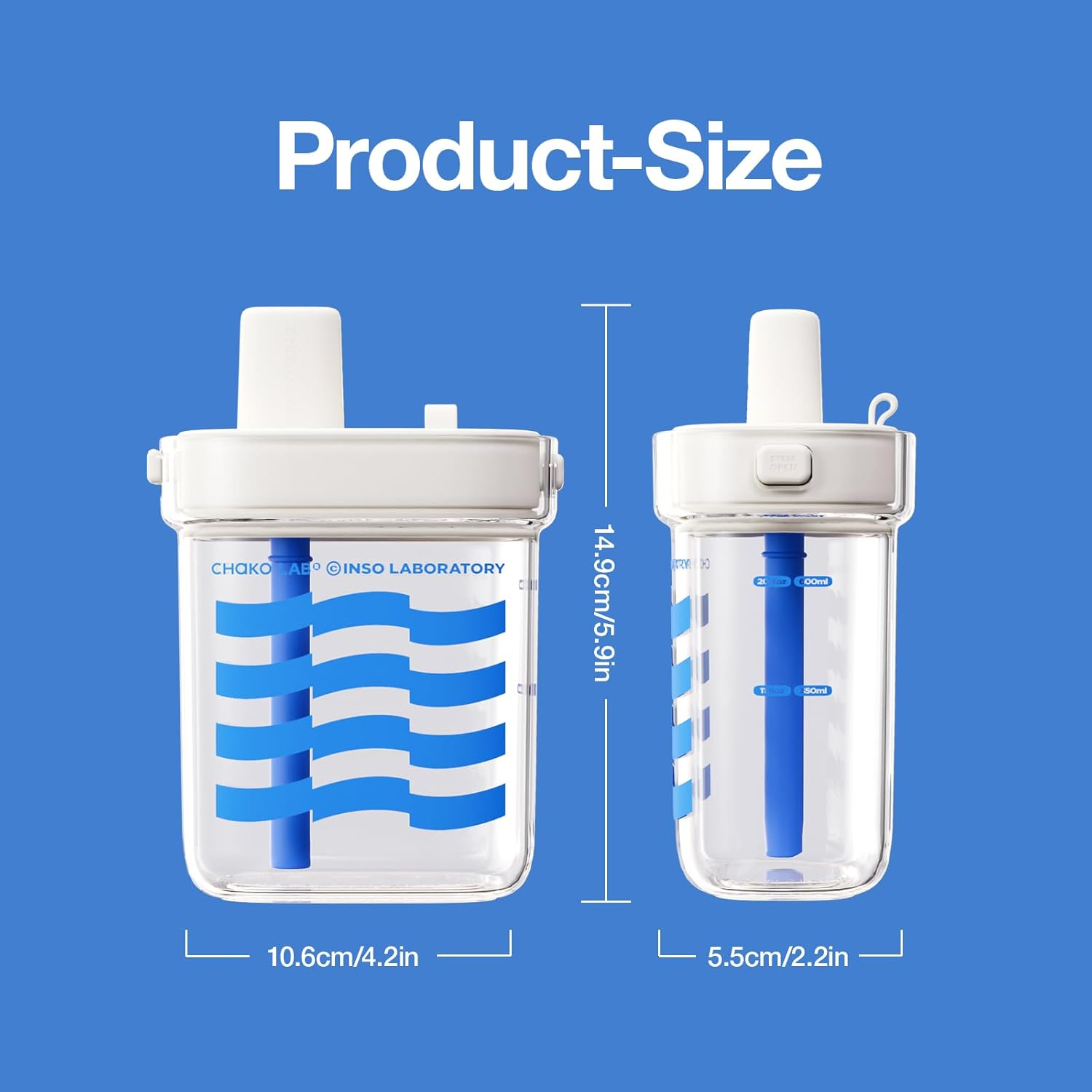 CHAKO LAB Portable Flat Water Bottle (24 Oz,700Ml) with Straw,Bpa Free Tritan,Leak Proof,Light Weight,For Travel,Gym,Fitness,Work,Camping Etc,White&Blue - Green image number 4