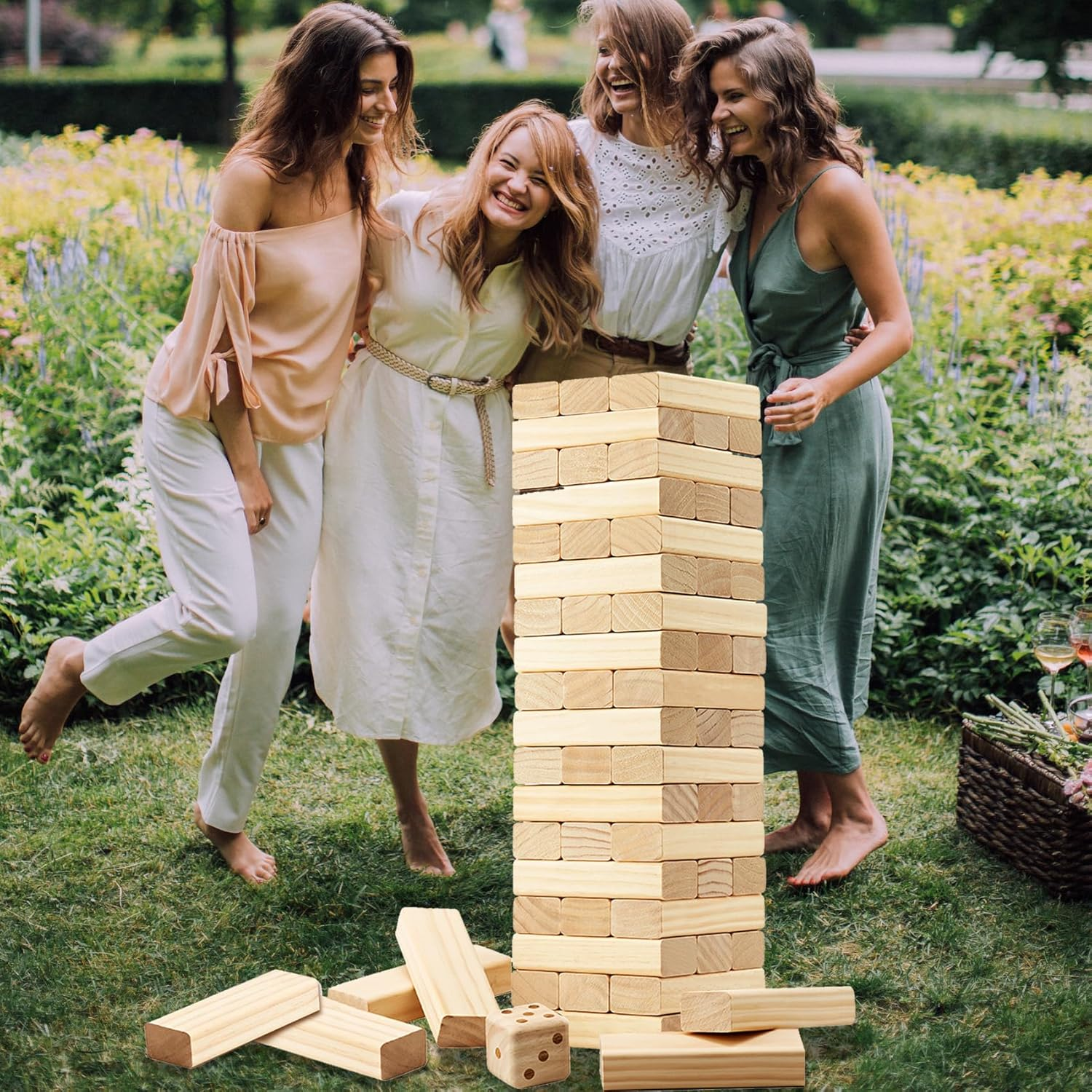 GOROCK Large Size Tumble Tower 60 PCS Wooden Block Stacking Games Stacks over 5FT Classic Indoor Outdoor Lawn Family Party Games for All Ages (7.15"X2.38"X1.43") (5FT) image number 1