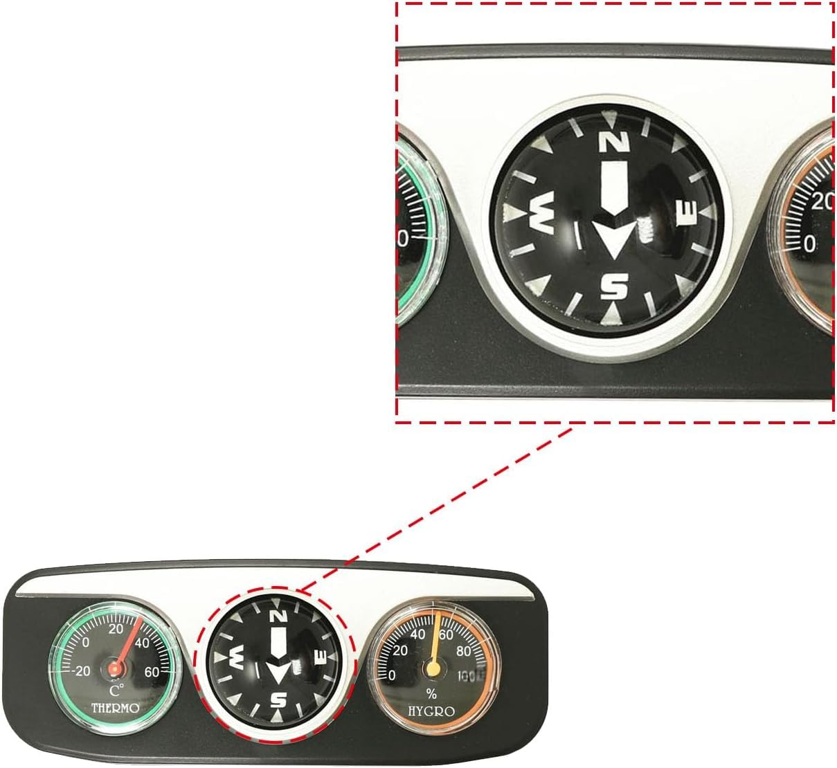 Automotive Compass Ball,3 in 1 Car Compass with Thermometer and Hygrometer, Self Adhesive Mount Dashboard Compass Adjustable Dash Mount Compass Universal for Travel Outdoor Camping Boat Car Truck image number 4