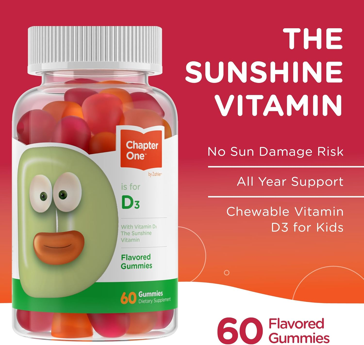 Chapter One Vitamin D3 Gummies 1000IU, Suports Healthy Bones, Muscles and Immunity, Certified Kosher, 60 Flavored Gummies image number 3