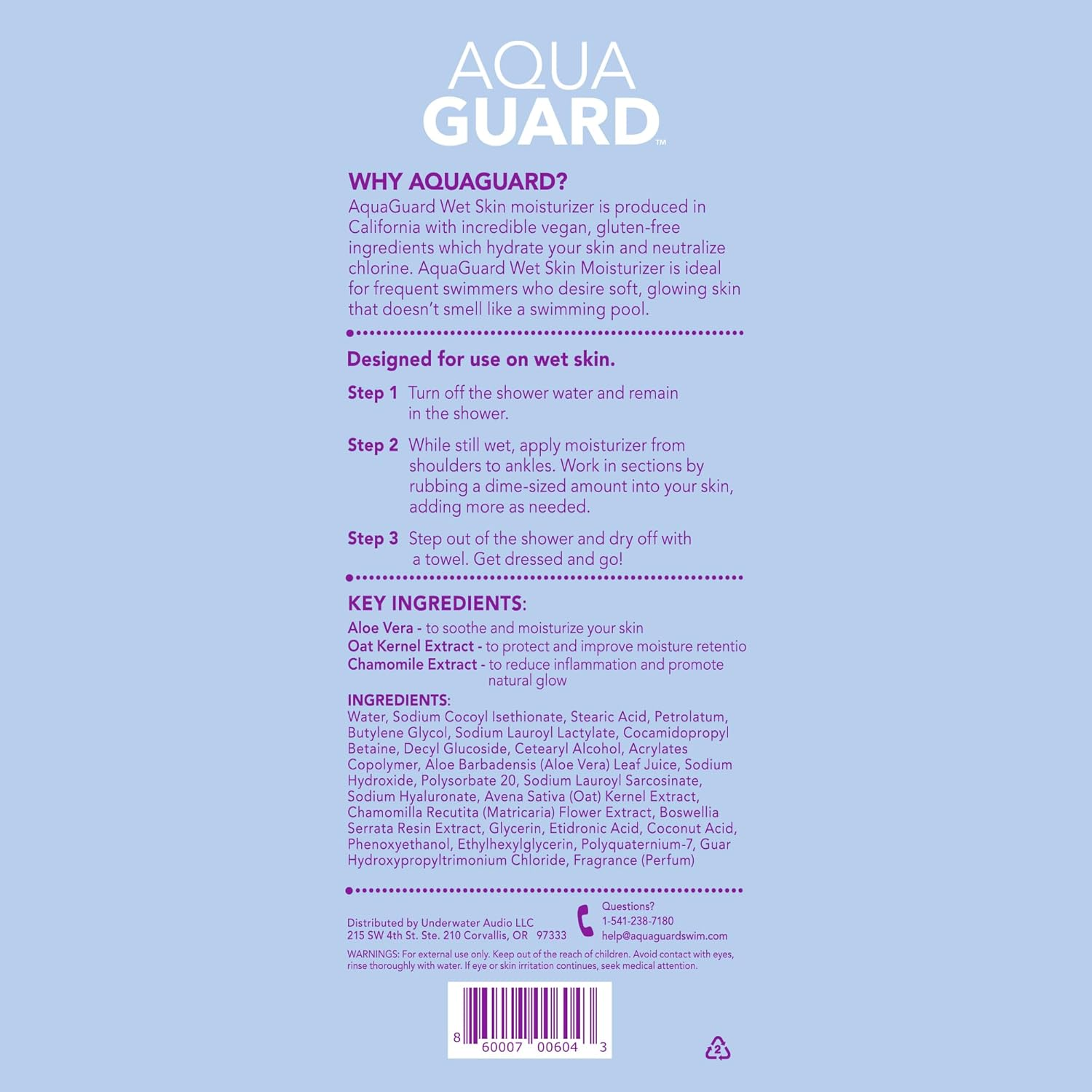 AQUA GUARD After-Swim Wet Skin Moisturizer | Leaves Skin Soft+Neutralizes Chlorine Scent&Residue | In-Shower Lotion | Saves Time | Apply to Wet Skin Then Towel off | Fast Absorbing - Single image number 1