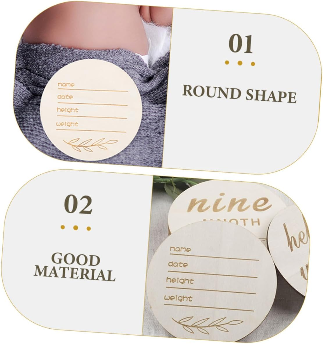 HOODANCOS 12Pcs Wooden Birth Announcement Sign Welcome Newborn Photo Prop Nursery Decorative Name Plate Handwritten round Sign image number 1