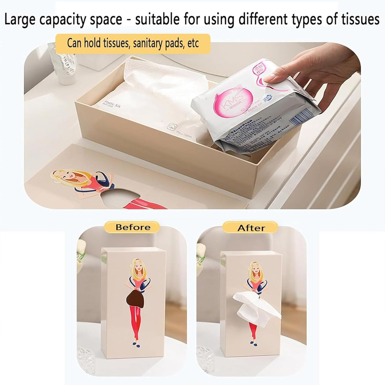 Flying Skirt Tissue Box, Creative Tissue Boxes Holder, Lady Skirt Tissue Box Cover, Creative Tissue Boxes for House Bathroom Living Room Bedroom & Office - D image number 6