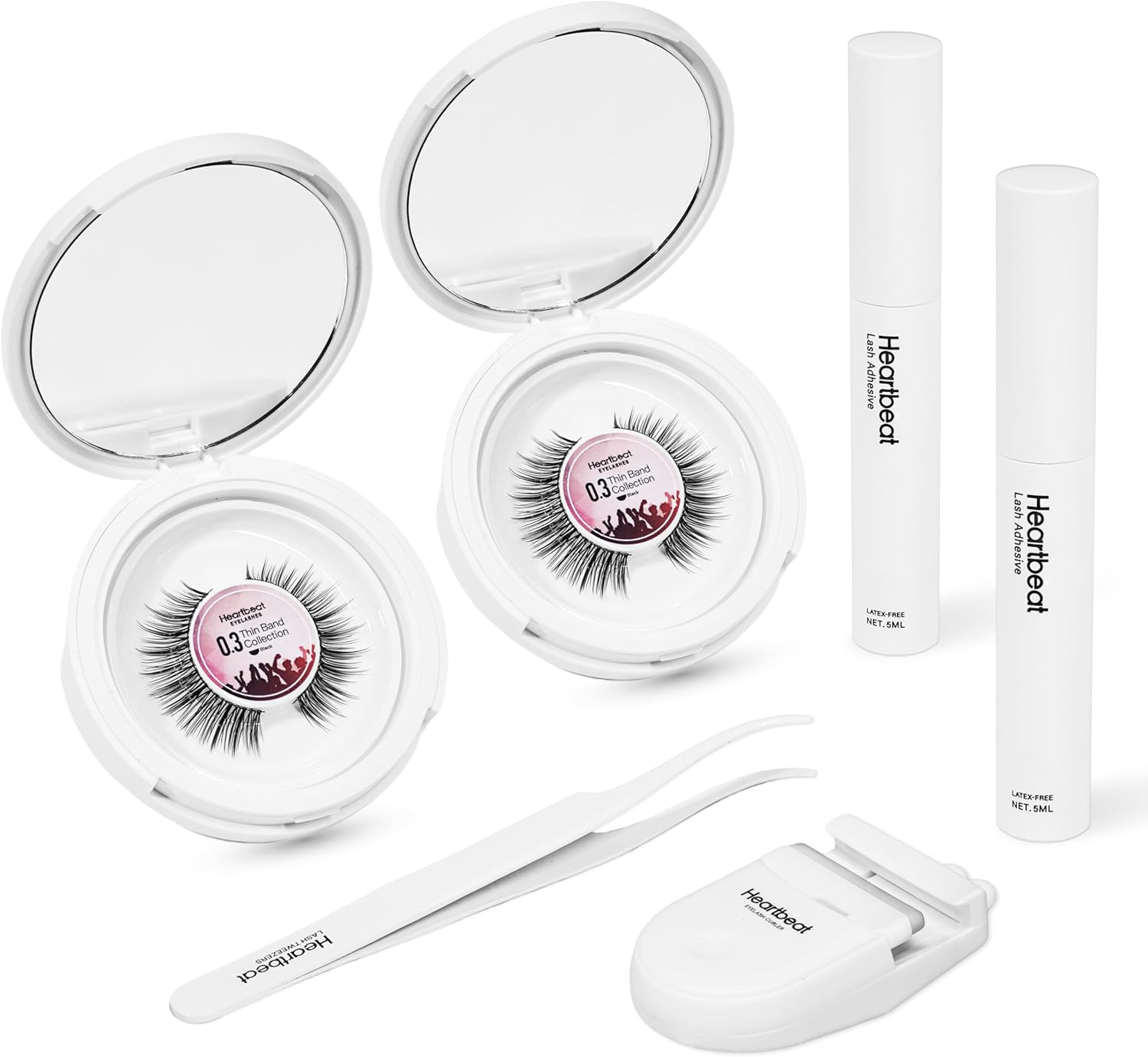 Happy Heartbeat False Lashes Natural Look Thin Band Eyelashes,Soft Wispy Cat Eye Volume Reusable Strip Fake Lashes,With Lash Glue and Eyelash Curler Professional Kit (LS1 Kit)