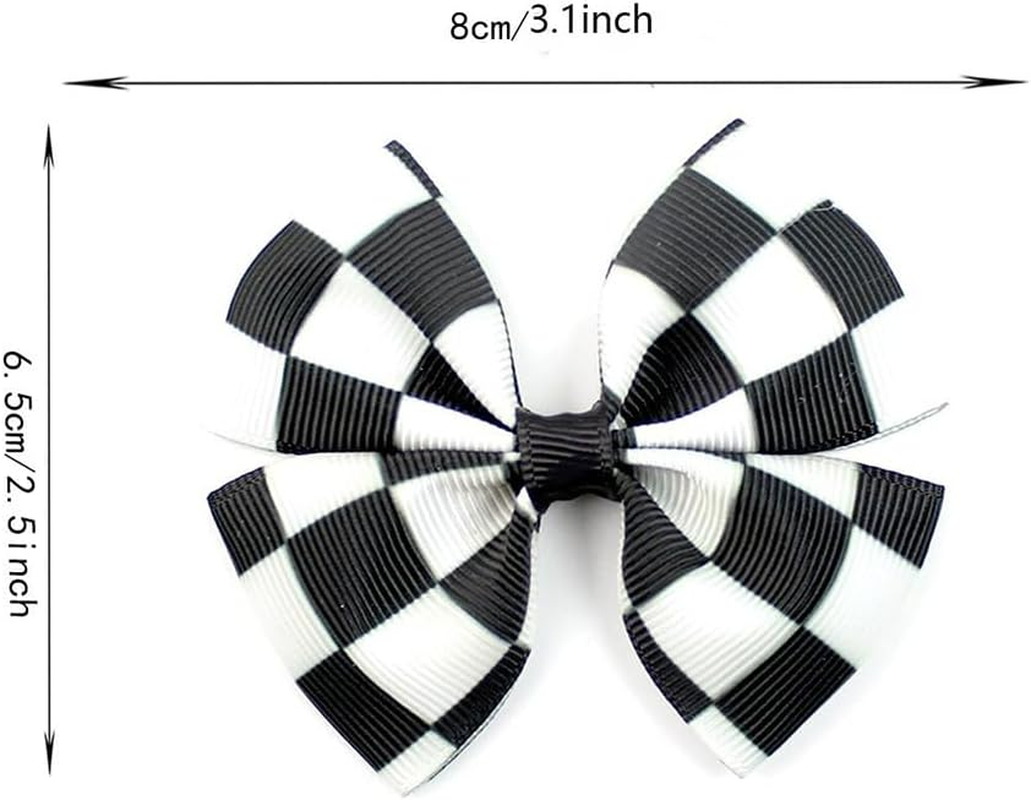 2 Pack Plaid Flag Black and White Buffalo Plaid Hair Bows Crocodile Hair Clips for Women and Girls image number 3