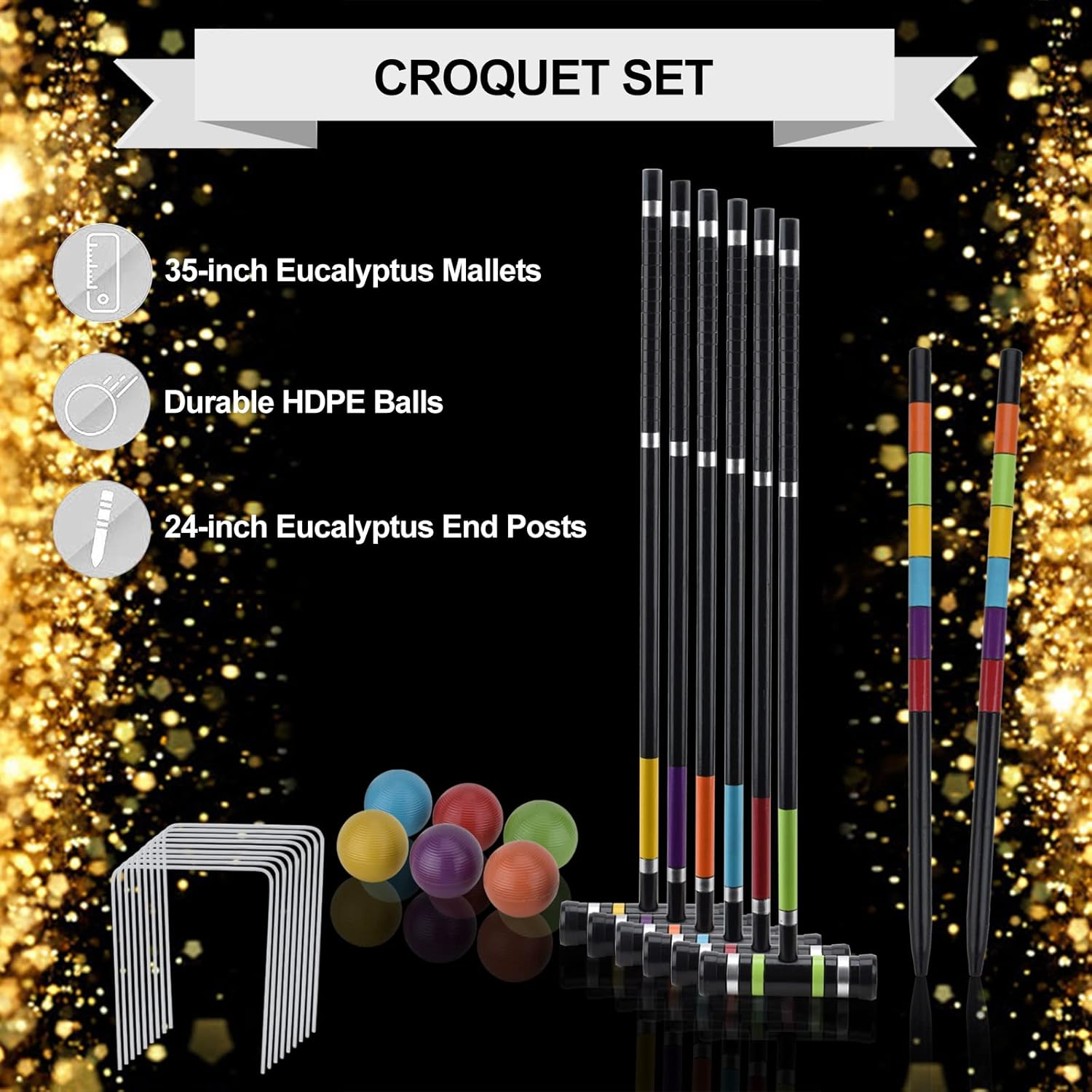 [6 Players] Premium Croquet Set for Families, Browill Croquet Set with Carrying Bag for Yard Outdoor Lawn Backyard Games for Kids Adults All Ages, 35 Inch image number 3