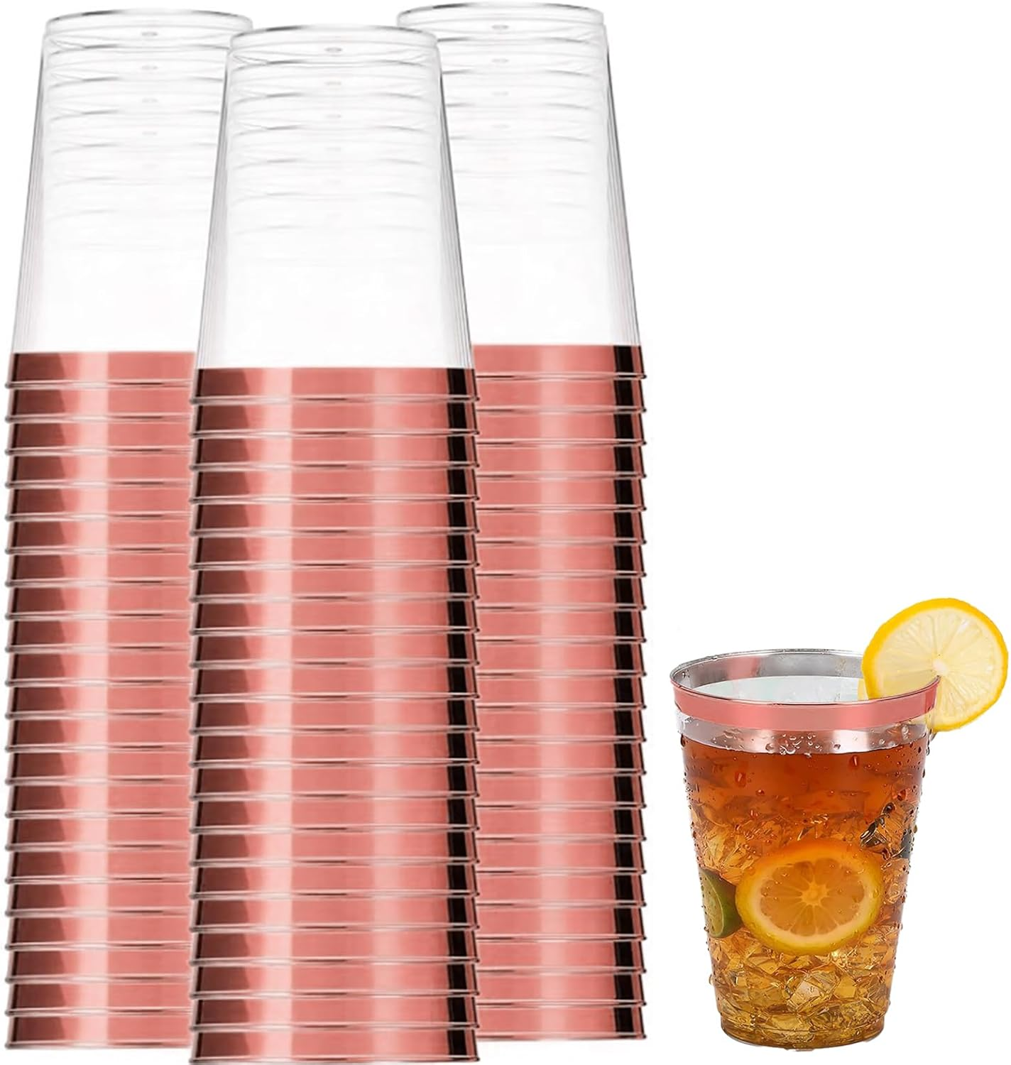 50 Pcs Plastic Tumbler Cups,10 OZ Clear Tumblers with Rose Gold Rim,Reusable Elegant Party Cups for Holiday Gathering & Parties image number 2