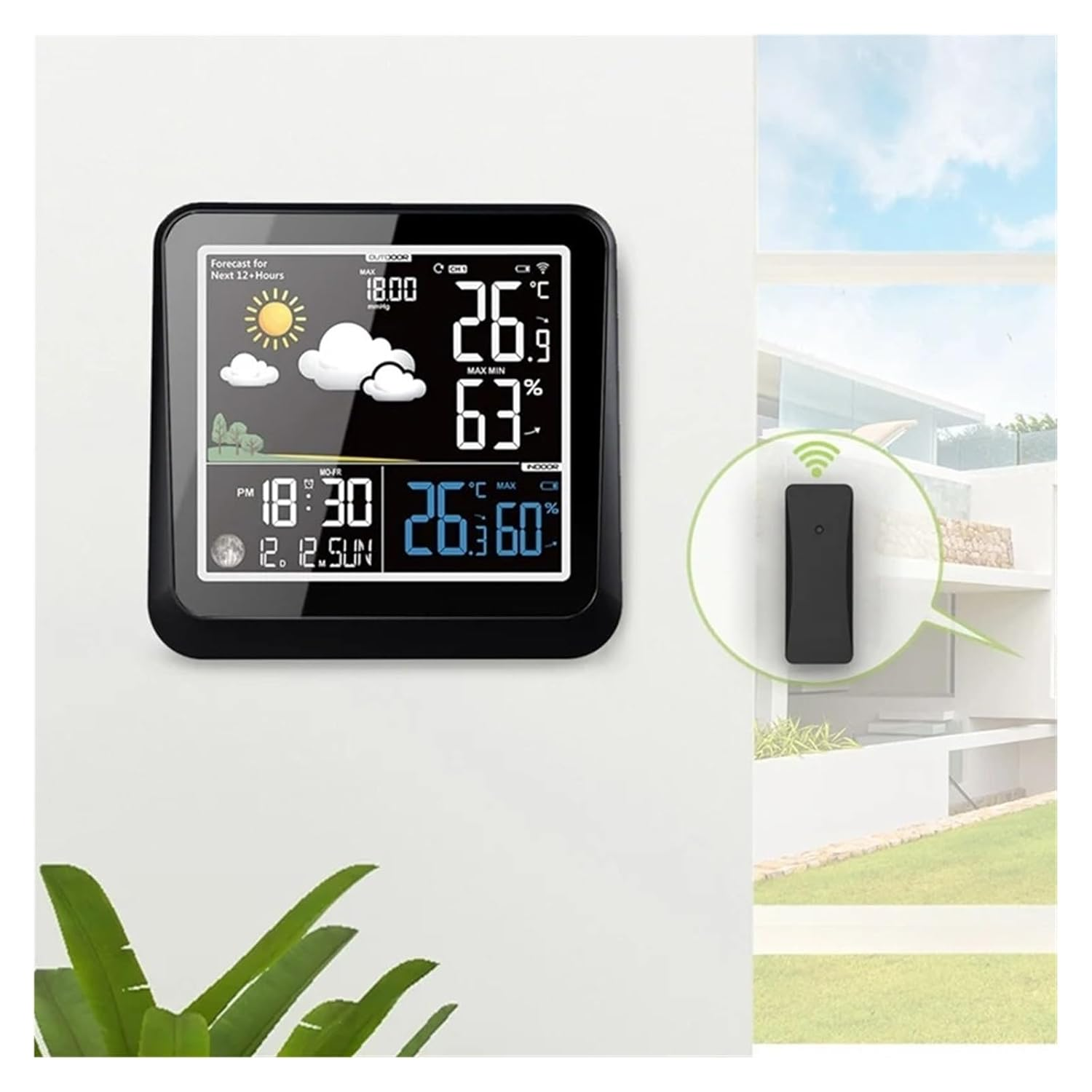 Wireless Weather Station Color LCD Screen Thermometer Hygrometer Moon Phase Forecast Sensor Wall Calendar Clock Indicator 3 CH image number 6