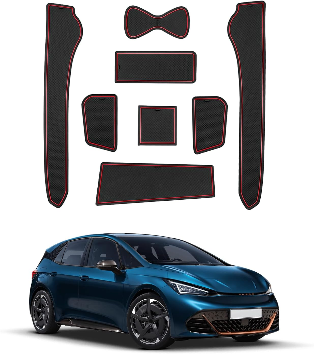 SHAOHAO for Seat Cupra Born 2023 2024 2025 V1 V2 V3 EV E-Boost Rubber Mats Centre Console Non-Slip Mats Drink Holder Mat Door Slot Mat Storage Box Non-Slip Mat Car Accessories Black