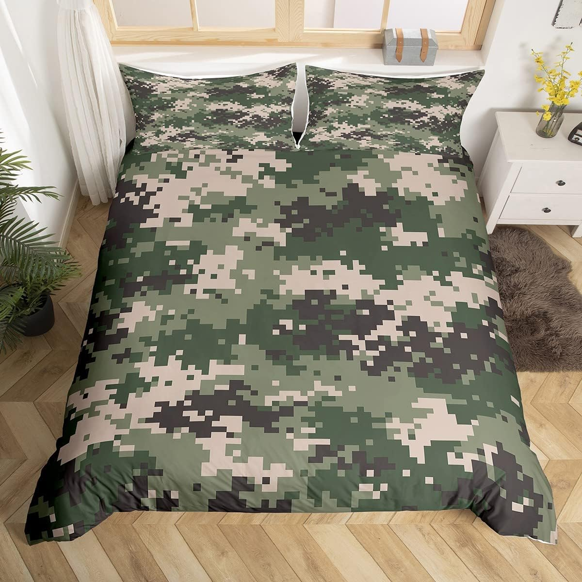 Manfei Navy Blue Camouflage Boys Duvet Cover Set S Size, Modern Army Camo Bedding Set Children Teens Adults White Blue Camo Comforter Cover Outdoor Sports Style Quilt Cover, 1 Pillowcase