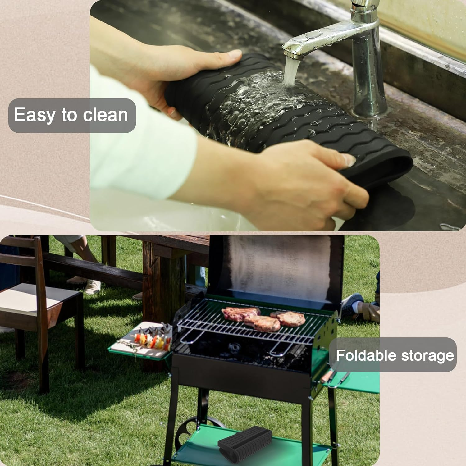 PEUTIER Silicone Griddle Tools Mat, Spatula Mat Griddle for Blackstone, Grill Utensil Resting Pad with 8 Slots Heat Resistant Grill Side Shelf Mat Holder for Kitchen Cooking Countertop (Black)