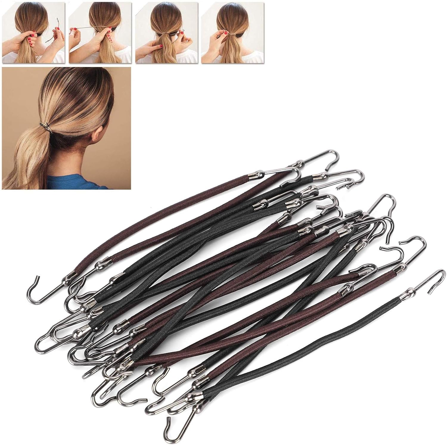 Kooingtech Pack of 20 Hair Bobbles with Hooks, Open Ponytail Hooks, Braid Holder, Hair Loop for Pull-Through Women'S Hooks image number 3