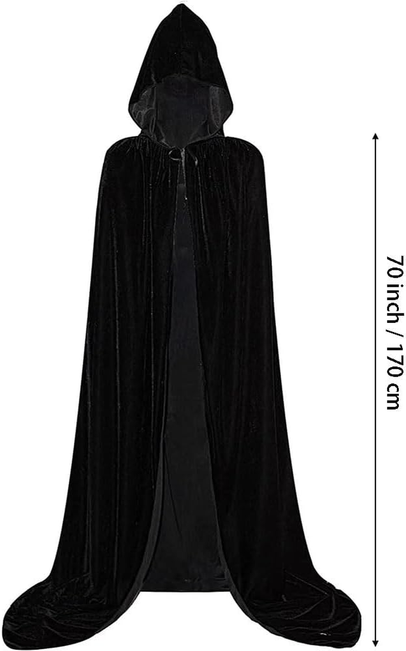 Unisex Hooded Cloak,Velvet Cloak with Hood Cloak Long Velvet Cape for Halloween Christmas Cosplay Costume(Black) image number 1