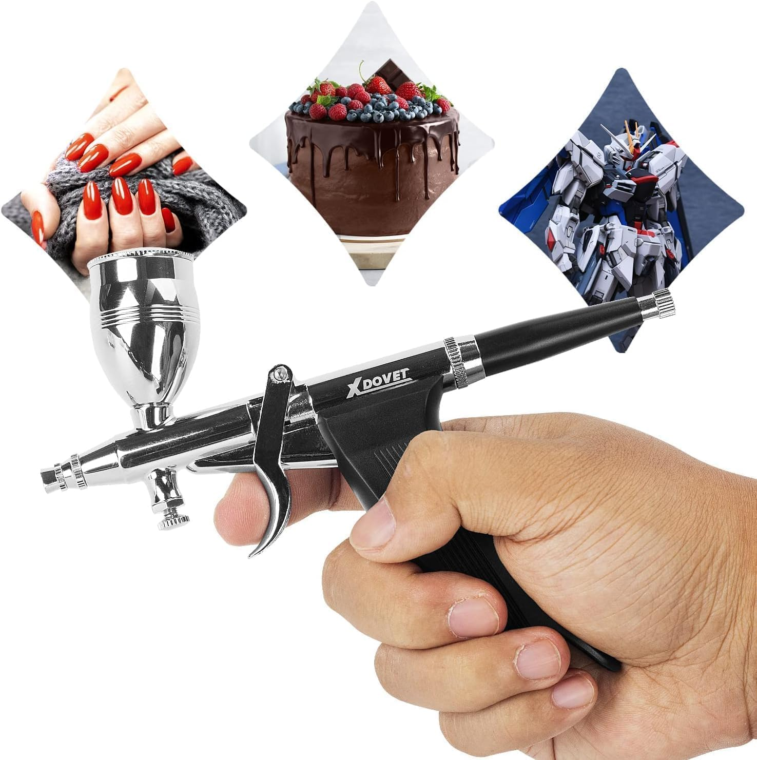 XDOVET Airbrush Use with Compressor - Dual Action Air Brush Set with Trigger Switch - Paint Cups, Nozzles, Needles and Hose inside for Tattoo, Makeup, Nail, Model, Art Hobby image number 3