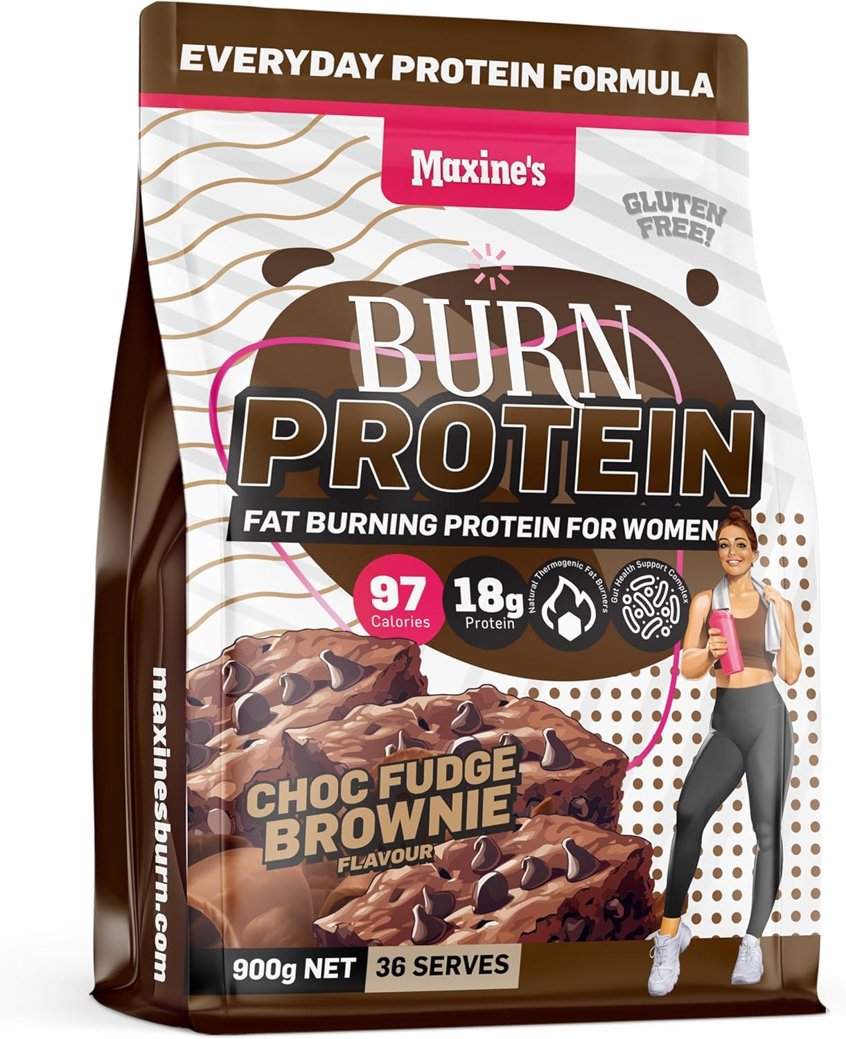 Maxine'S Burn Choc Fudge Brownie Gluten Free Protein Powder 900 G image number 2