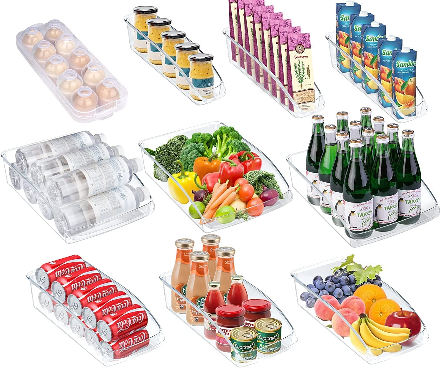 10 Pack Fridge Organizer, Clear Plastic Refrigerator Storage with Egg Holder, Pantry Storage Containers for Kitchen Cabinets, Countertops, Fridge Storage for Fruit Cans Drinks Fridge Organizer image number 5