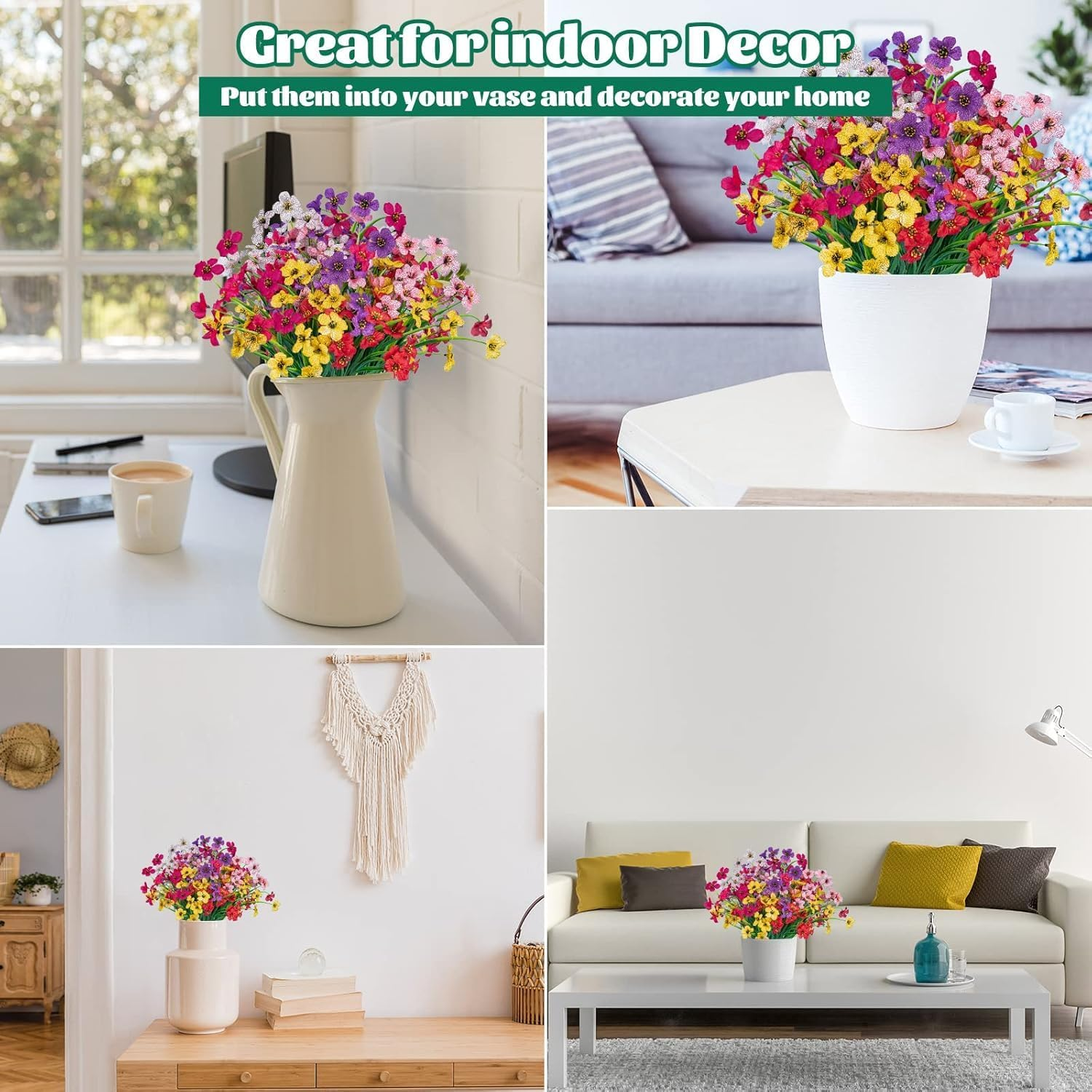 24 Pcs Artificial Flowers for Outdoor,Plastic Flowers Decoration, UV Resistant Faux Flowers Shrubs, Artificial Plants for Indoor outside Garden Home Wedding Farmhouse（6 Color） image number 2