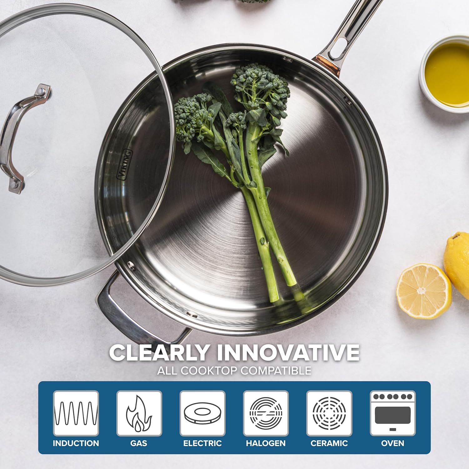 Viking Culinary 3-Ply Stainless Steel Hammered Copper Clad Cookware Set, 10 Piece, Oven Safe, Works on Electronic, Ceramic, and Gas Cooktops