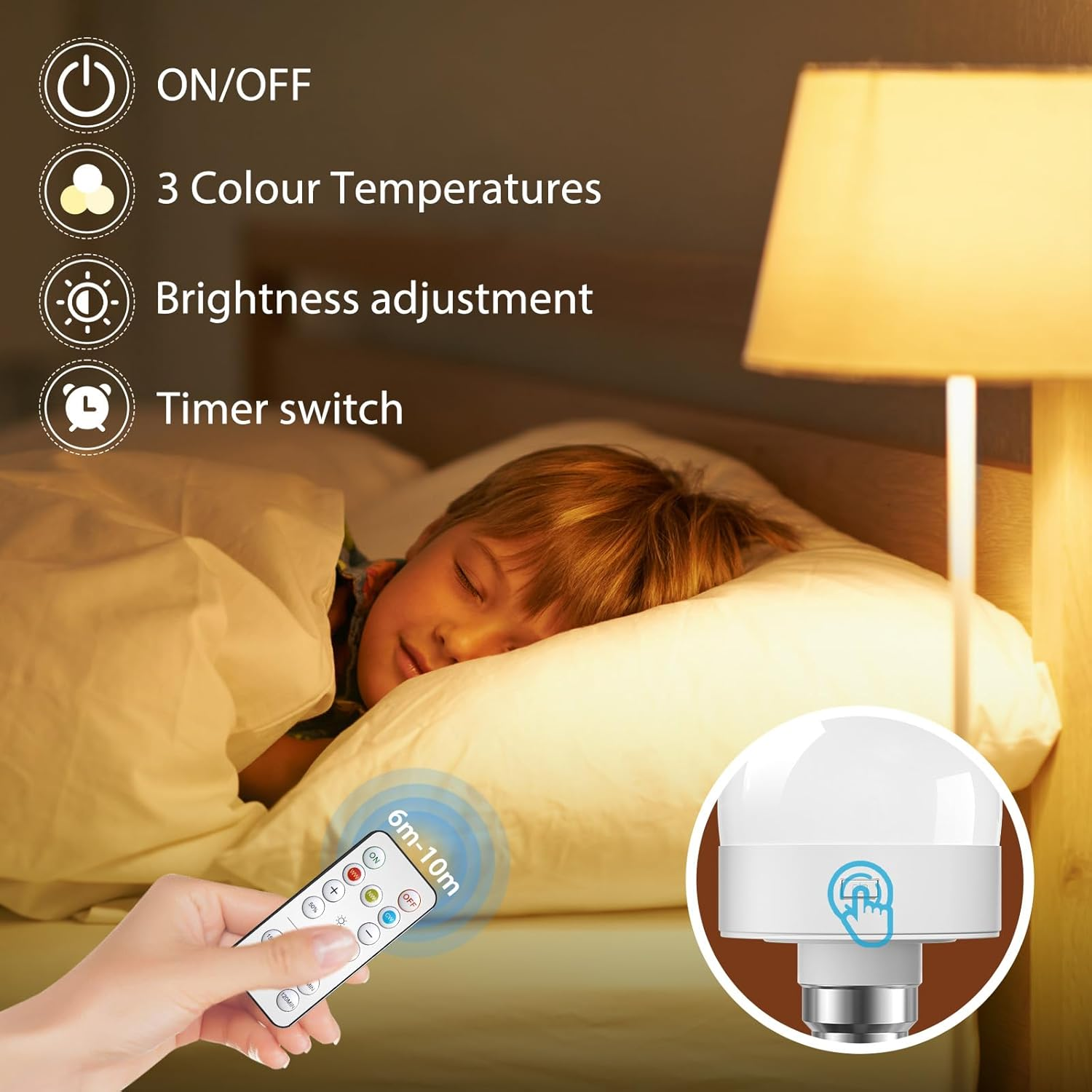 LED Light Bulbs,Remote Control,40W Equivalent,300Lumens,B22 Detachable Charging,3 Timers,5 Dimmers,Led Emergency Puck Lamp, Type-C Charging image number 2