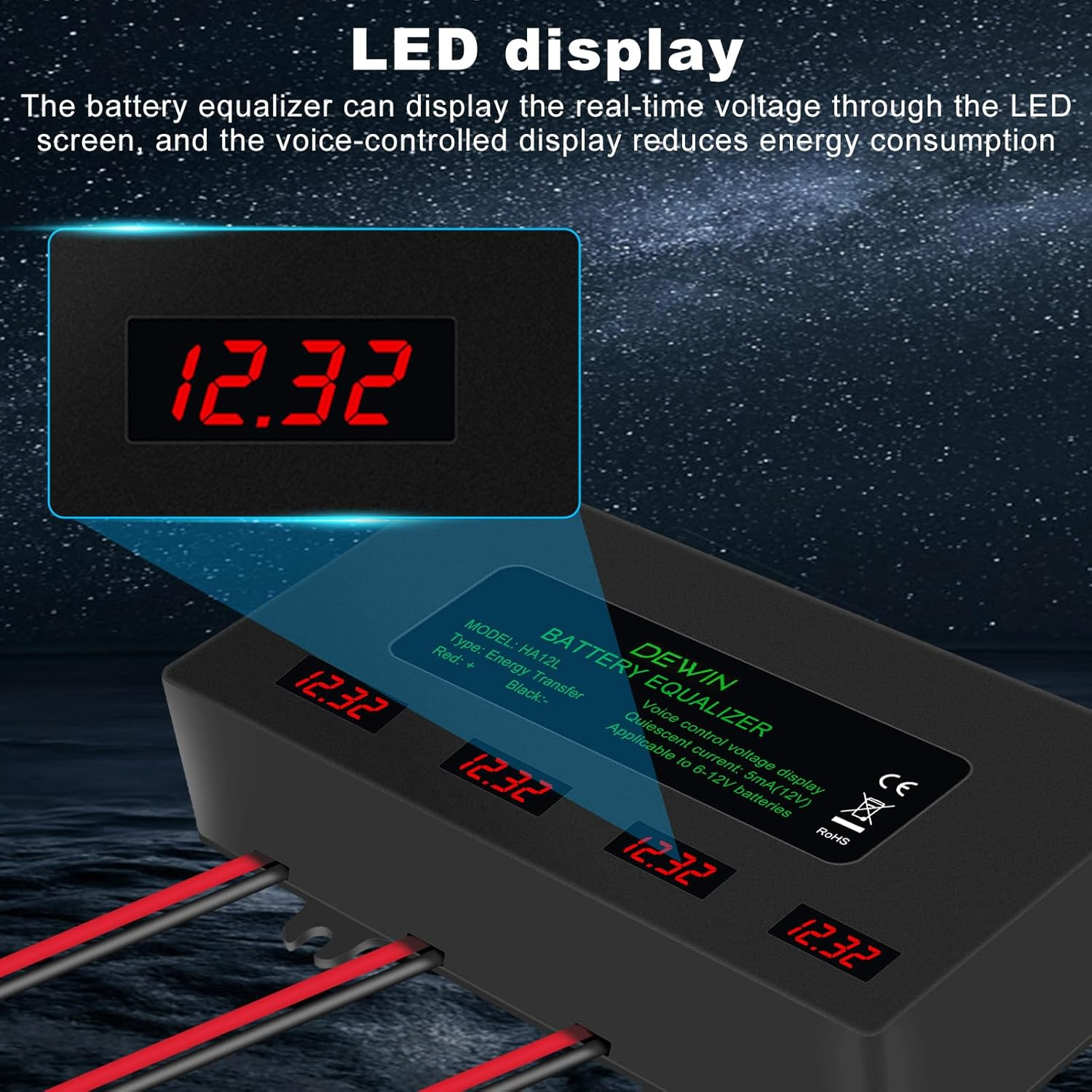 Wadukud Battery Equalizer, 48V Battery Equalizer, LED Digital Display 4 X 12V Battery Balancer for Lead Acid Lithium Battery image number 6